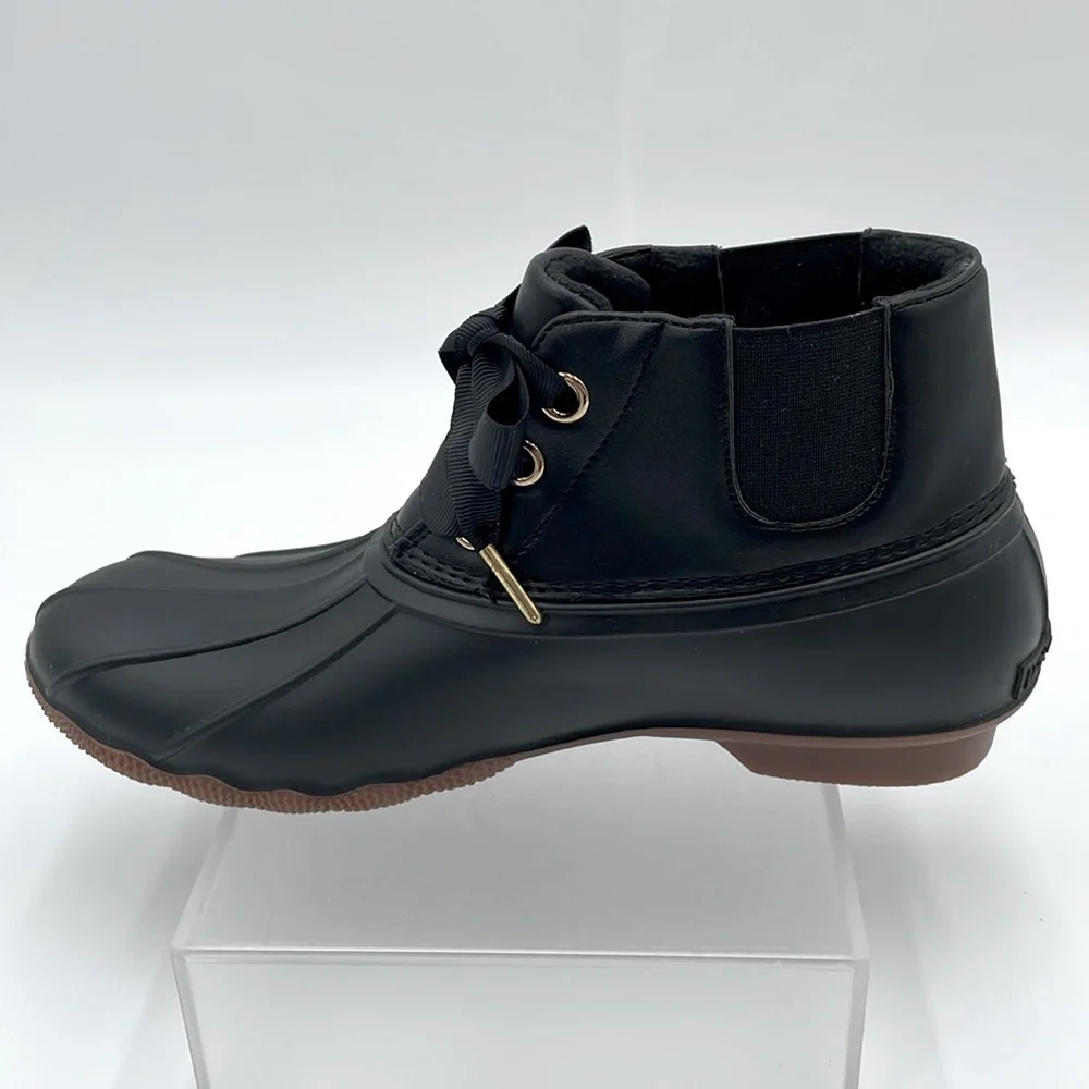 Jack‎ Rogers Black Ribbon Lace Up Rain Boots Duck Boots Rubber Booties - 6